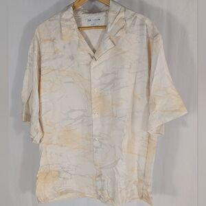 NWT Zara Men's Abstract Print Button Up Sort Sleeve Relaxed Fit Shirt Size Large